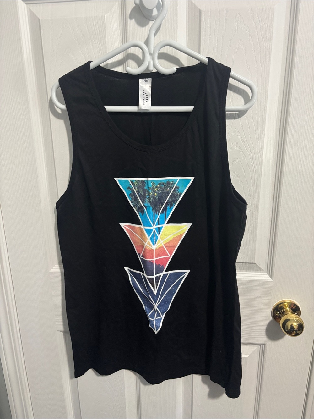 Urban Heritage Black Tank with Geometric Sunset Graphic